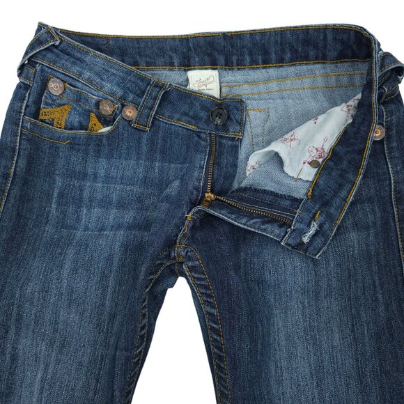 True Religion Bobby Jeans Straight Leg Low Rise Sz 30 Short DarkWash Stretch Y2K - Picture 11 of 14